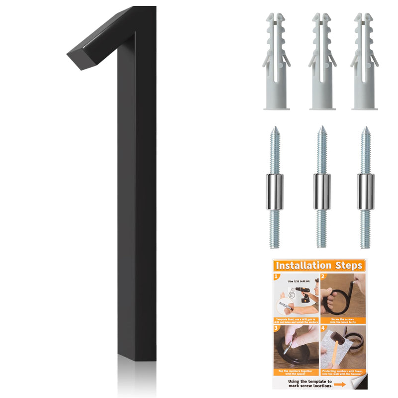 Briout 5" Floating House Numbers for Outside, Metal Modern Address Numbers for House, Zinc Alloy Anti-Rust Home Address Numbers for Door Mailbox, High Gloss Black (1) 5In 1