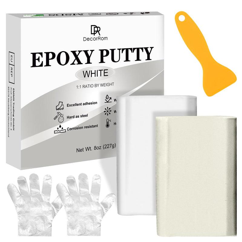 Epoxy Putty - 8oz / 227g Pool Putty, 2 in 1 Underwater or Above Fast Repair, Fix Leaks, Cracks, Filling, Sculpting - 2 Part Epoxy Sculpt Clay for Metal, Tile, Concrete, Plastic, Ceramics (White) White