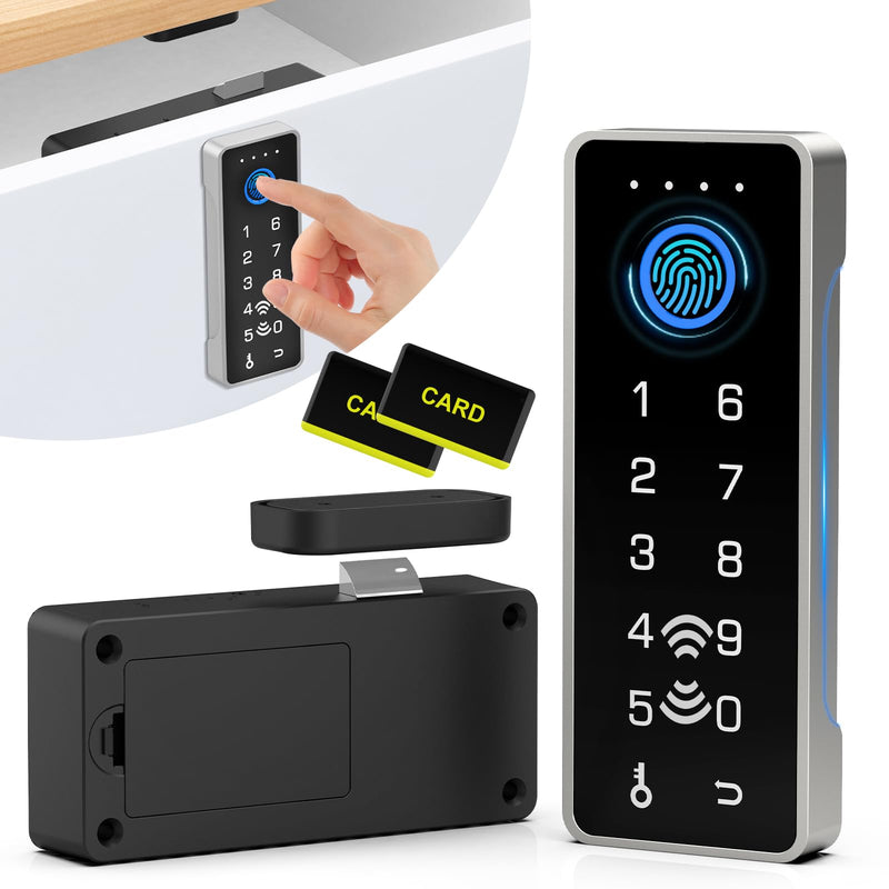 Eseesmart Smart Cabinet Lock, Magnetic Digital Electronic RFID Keyless Bluetooth Child Safety Baby Proofing Safe Drawer Locks for Adults Cupboard Closet Liquor File Dresser Desk Silver Vertical