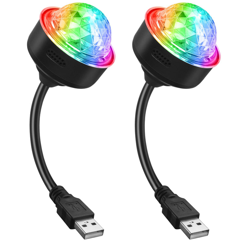 Luditek Mini Disco Ball Light with Flexible USB Extender, Sound Activated Strobe Party Lights for Karaoke Car, Stocking Stuffers Birthday Decorations for Halloween Christmas (2 Packs) 2pack