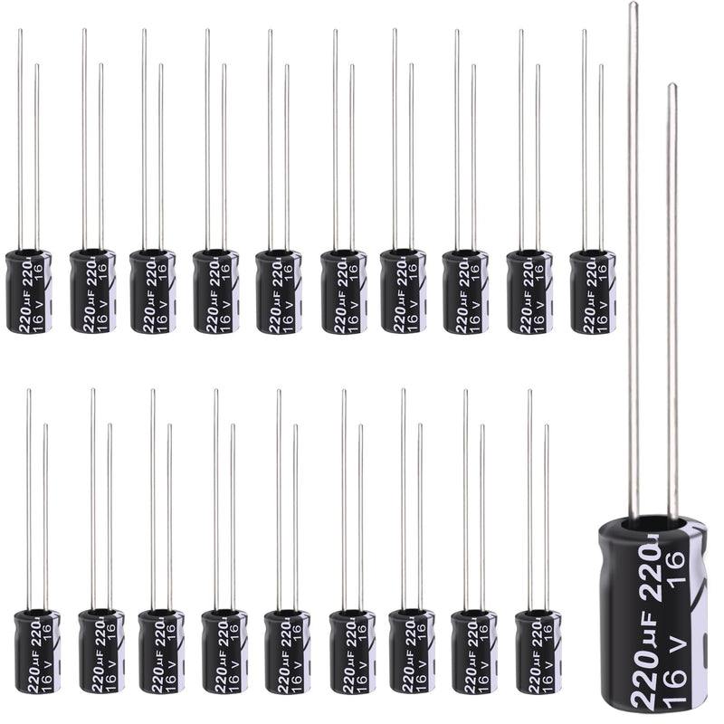 Tnisesm 20Pcs 220UF 16V Electrolytic Capacitor 220 UF MFD 16 Volt with Aluminum Radial Leads 220UF-16V-6X12