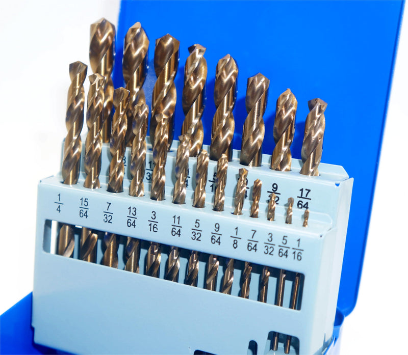 21-Piece Cobalt Drill Bit Set, 1/16''-3/8'' Straight Shank, 135-Degree Cutting Angle, Metal Storage Box with Size Identification (21pcs) 21pcs