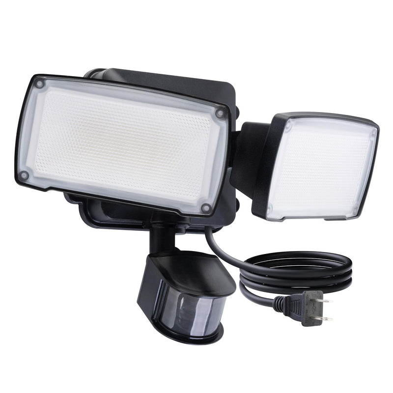 LUTEC 21W Plug in Motion Sensor Light Outdoor, Flood Lights Outdoor Motion Sensor,2500LM, 5000K Daylight,IP65 Waterproof,Adjustable 2 Heads Wall Light for Garage, Porch, Yard - Black 1 Pack