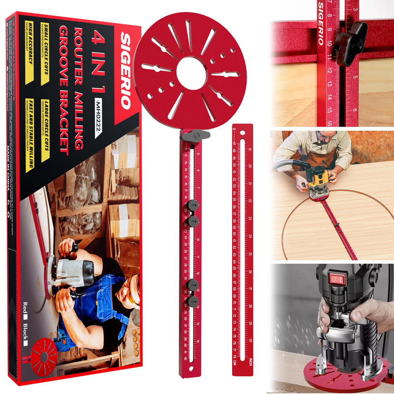 4 in 1 Router Milling Groove Bracket for Cutting Large Circles From 10IN to 58IN, Aluminum Alloy Router Circle Cutting Jig, Adjustable Router Jig and Router Guide for Woodworking (Oil Red)