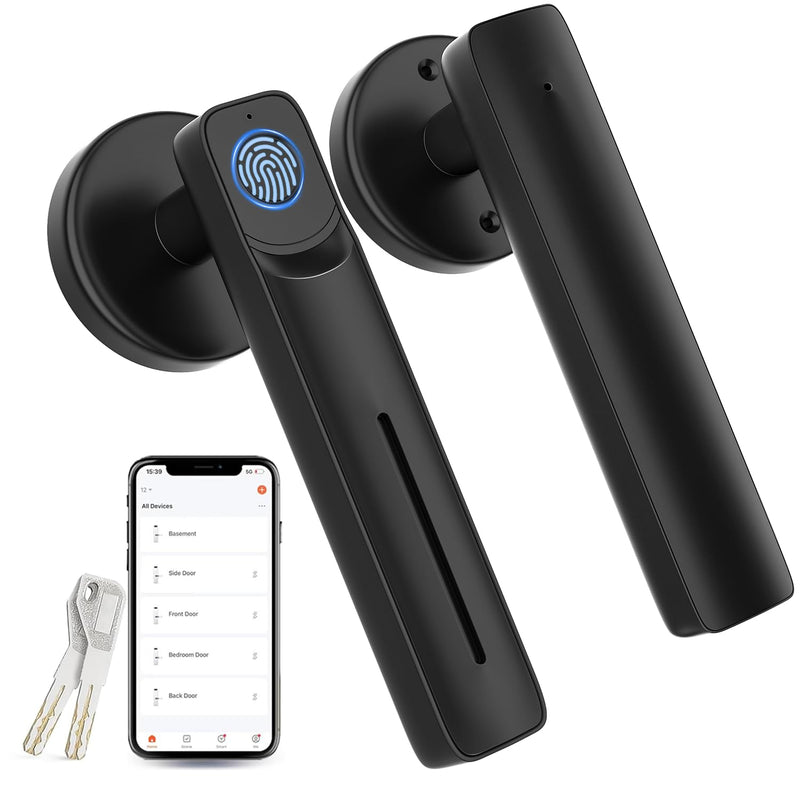 Fingerprint Door Lock with Smart APP,Fingerprint Door Knob,Biometric Door Knob Keyless Entry Door Lock with Tuya for Home/Bedroom/Office/Apartment/Airbnb Black TY140