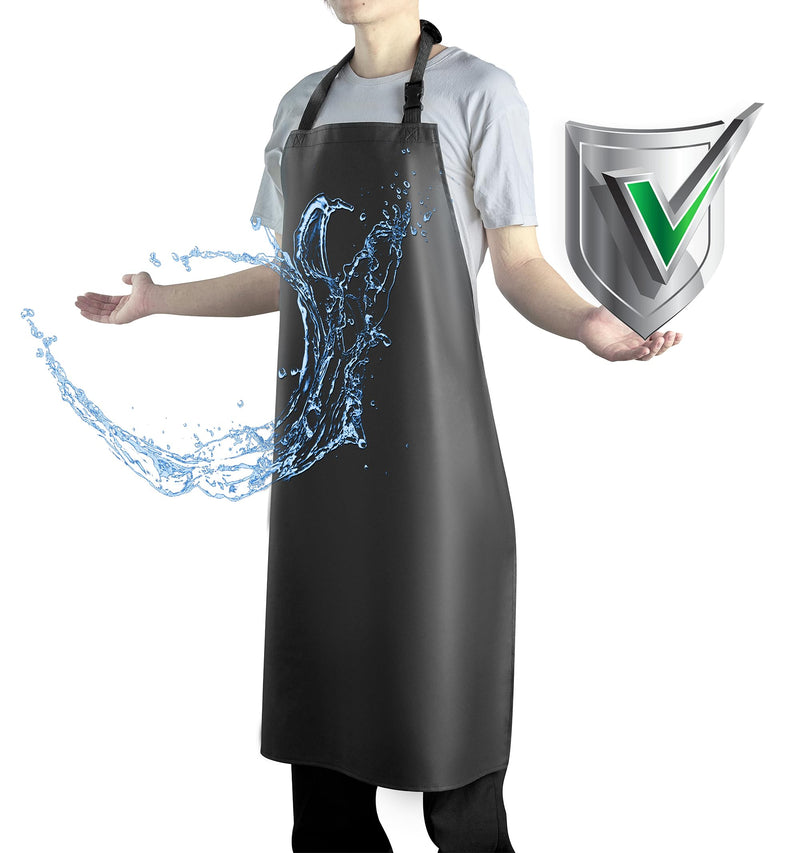 Waterproof Apron with Comfortable Adjustable Bib Rubber Vinyl Dishwasher Heavy Duty Apron for Men Women Dishwashing Black - NewNest Australia