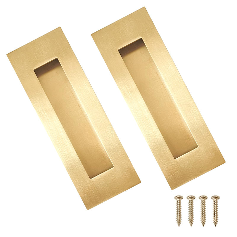 Recessed Finger Flush Pulls，Pocket Door Handles，for Sliding Barn Doors Handle, Bifold Doors Stainless Steel Rectangular Door Pulls Hardware (Gold, 7 Inch - 2p) Gold