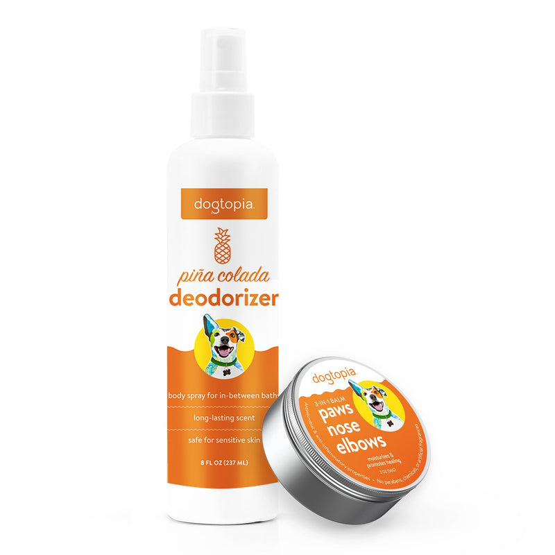 3-in-1 Paw Balm & Deodorizer Spray - Between Baths Bundle for Pets | Moisturizing Balm for Cracked Skin (2oz) & Long-Lasting Piña Colada Odor Eliminator (8oz) for Dogs & Cats Pina Colada - PawsPlanet Australia