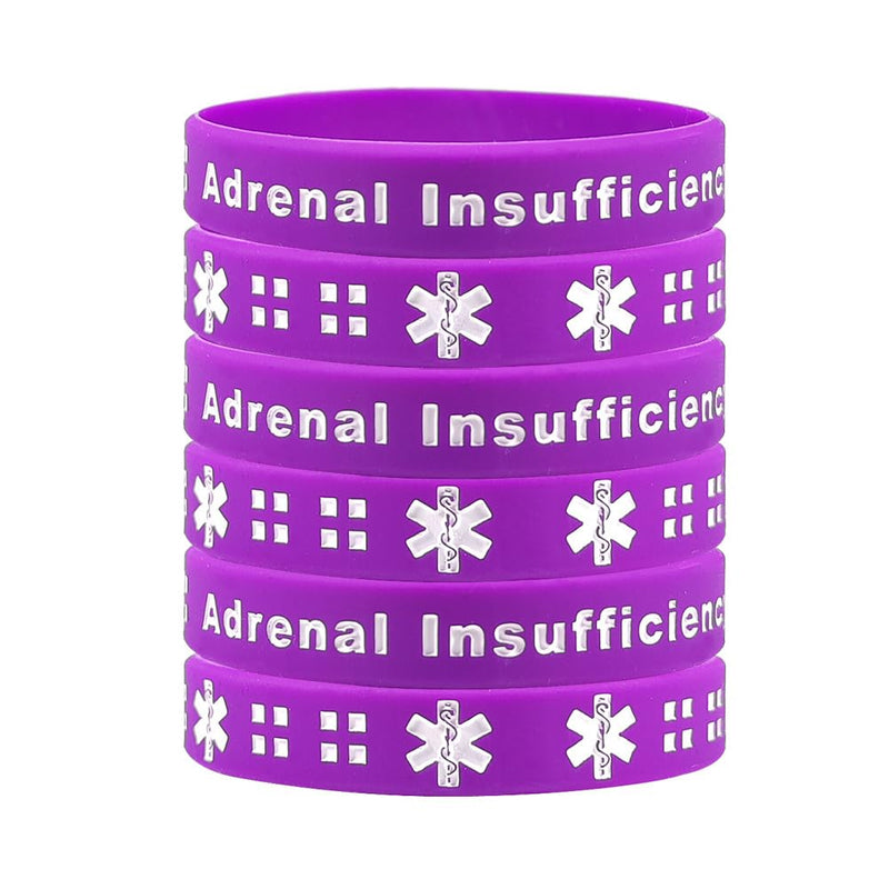 ZKXXJ Adrenal Insufficiency Wrist Band Purple Rubber Medical Id Bracelet Medical Disease ID Bracelets Emergency Identification Jewelry Stretch Wristbands with Medic Wallet Insert Card 6 Packs
