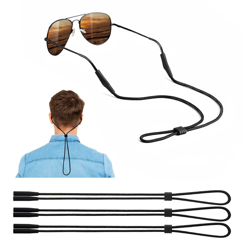Eyeglasses Holder Strap - 3 Pcs Adjustable Eyewear String Lanyard Retainer - Sunglasses Strap for Men, Women and Kids - Eyeglass Holders Around Neck - Black