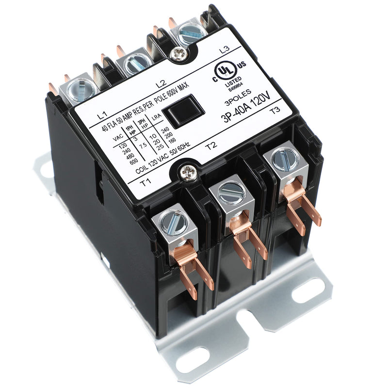 1 Pack Carrier HVAC Motor Contactor, 3 Pole 40 Amp 120V Coil Air Conditioner Contactor, AC Definite Purpose Contactor Replacement Relays, Air Conditioner Condenser Compressor 1