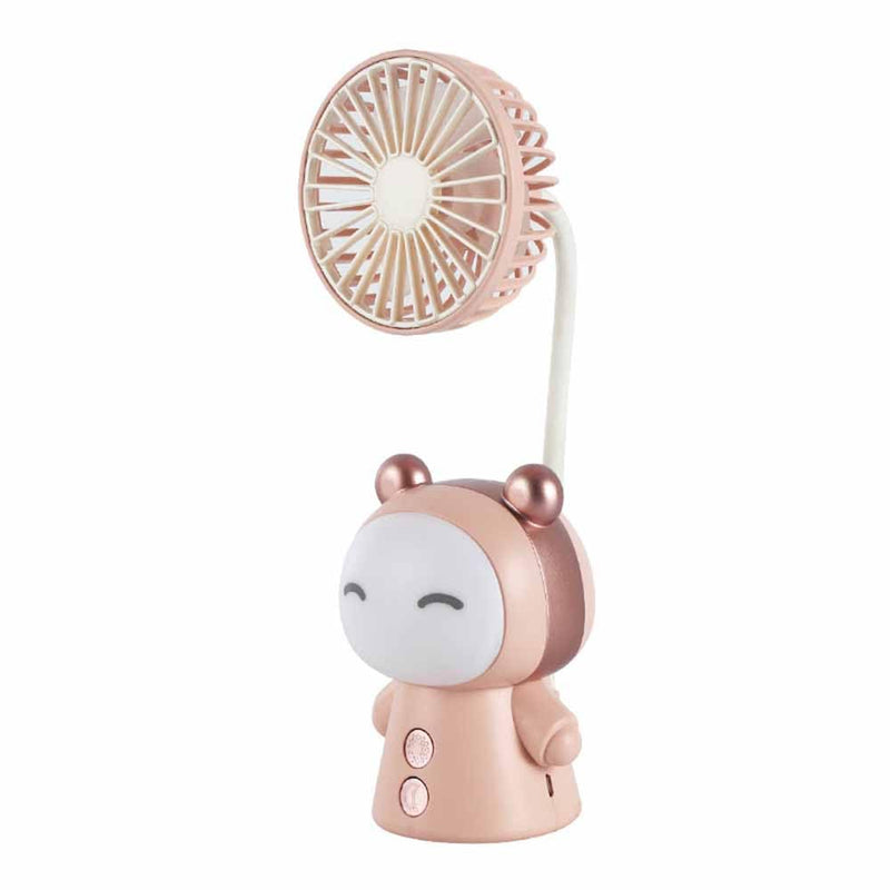 Mini Handheld Fan Cartoon Portable Fan with Night Light USB Rechargeable Battery Operated Folding Small Fan for Home Kids Children Table Study Desk Lamp LED Light (Pink) Pink