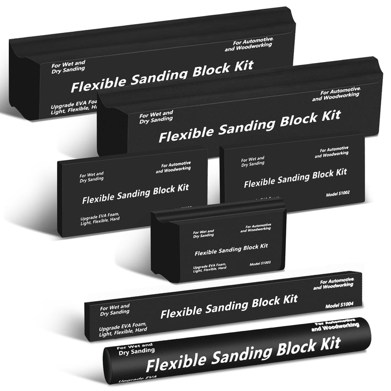 Sanding Block Kit 7 Piece - Flexible EVA Foam Wet or Dry Autobody Hand Sanding Blocks Kit for Automotive Car Wood Bodywork