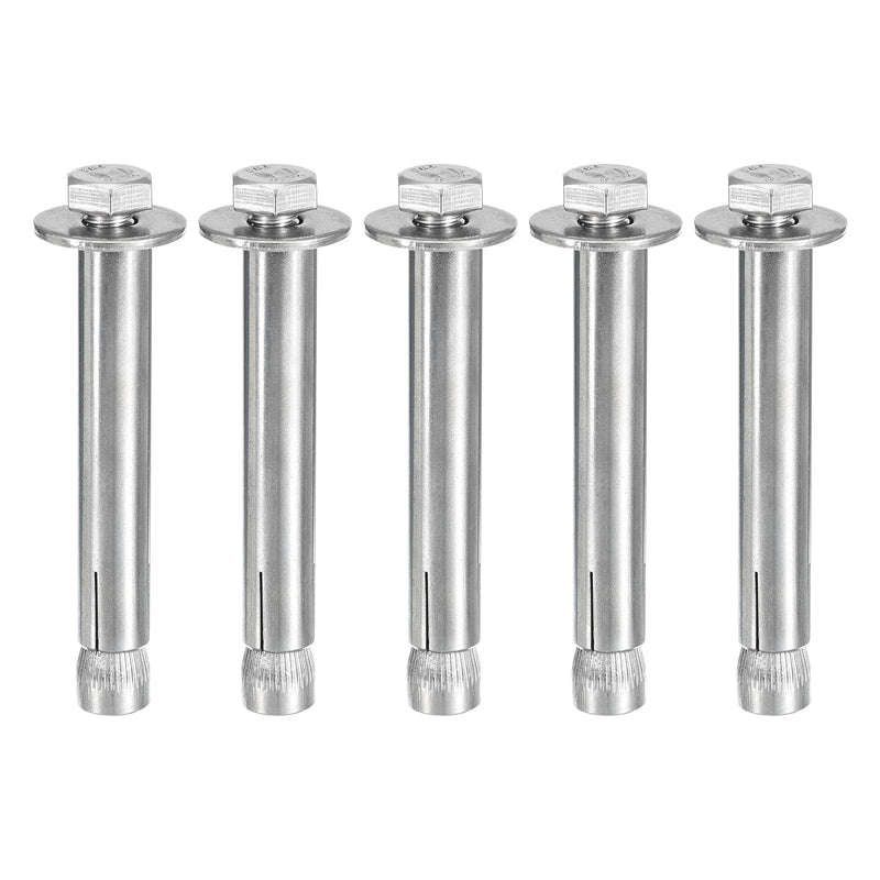 M8 x 80 Hex Expansion Bolts - 5Pack - Good for Concrete Dry Brick Block Walls - 304 Stainless Steel - Silver M8 x 80 5