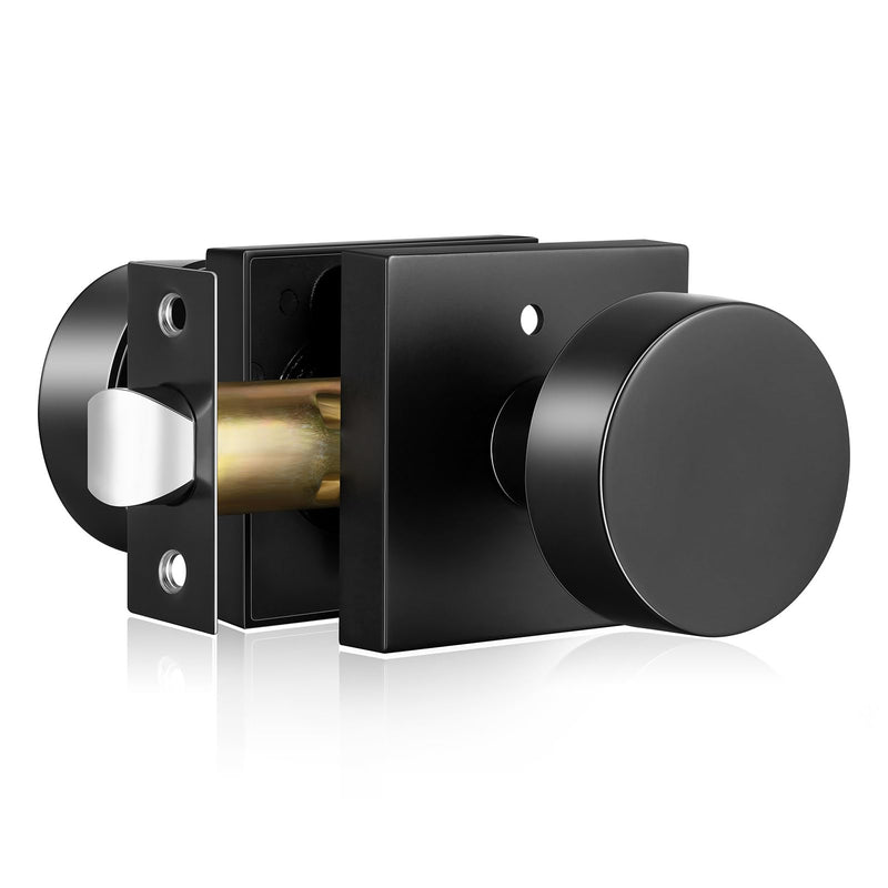 HIMEETIME Matte Black Door Knobs Interior with Lock, Modern Square Door Handle for Bedroom Bathroom Privacy