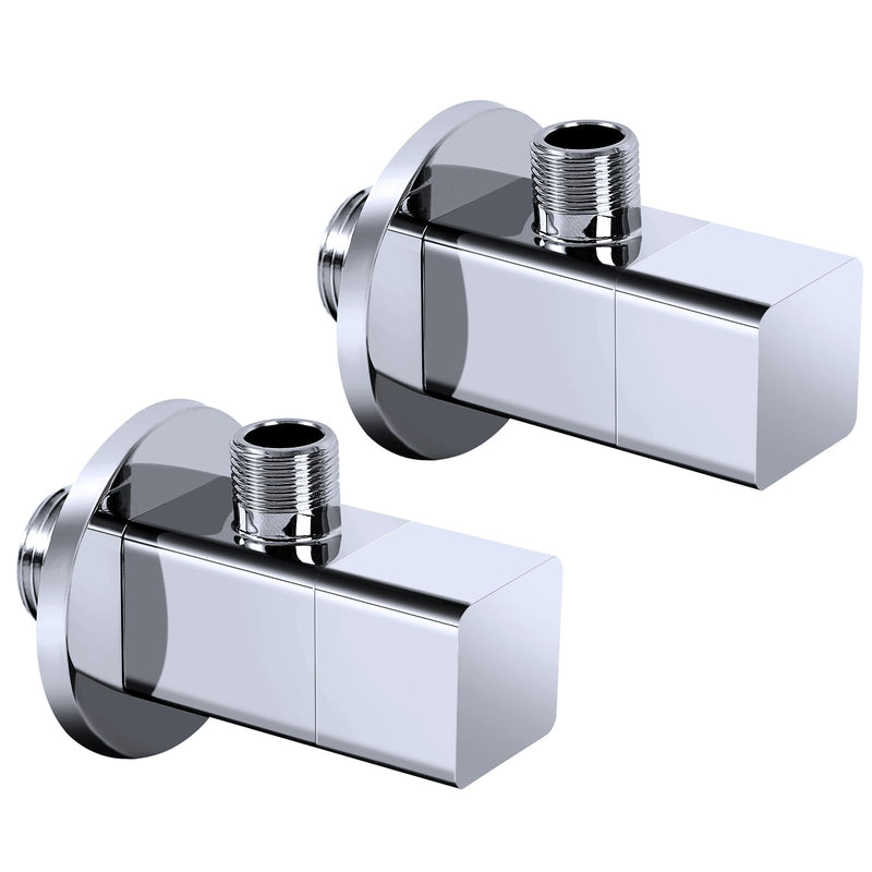 Angle Valve NPT 1/2'' Inlet x 3/8'' Outlet Heavy Duty Quarter Turn Angle Shut Off Valve Squared Body Water Control Valve Chrome (2 Pack)