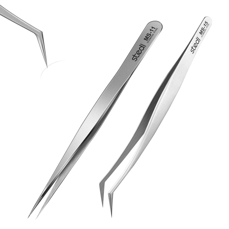 stedi 2PCS Precision Tweezers Set, Model Hobby Making Tools,Ultra-Precision Premium Stainless Steel Tweezers for Gundam, Scale Military Model, 3D Resin Parts, Industrial Tweezers Straight tip & Curved Tip Tweezers