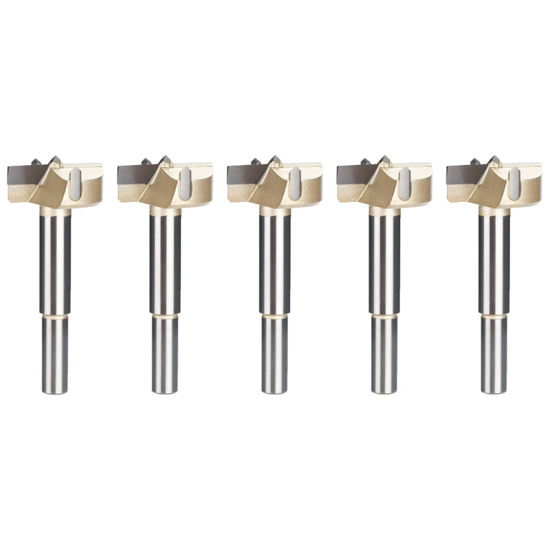HUHAO 5 Pcs Forstner Drill Bit 35mm, Double-Flute Carbide Tipped Forstner Bit for Hard Wood, Soft Wood, Veneered Plywood, Plastic, Drilling Hole Saw Woodworking Hinge Cutter Tool