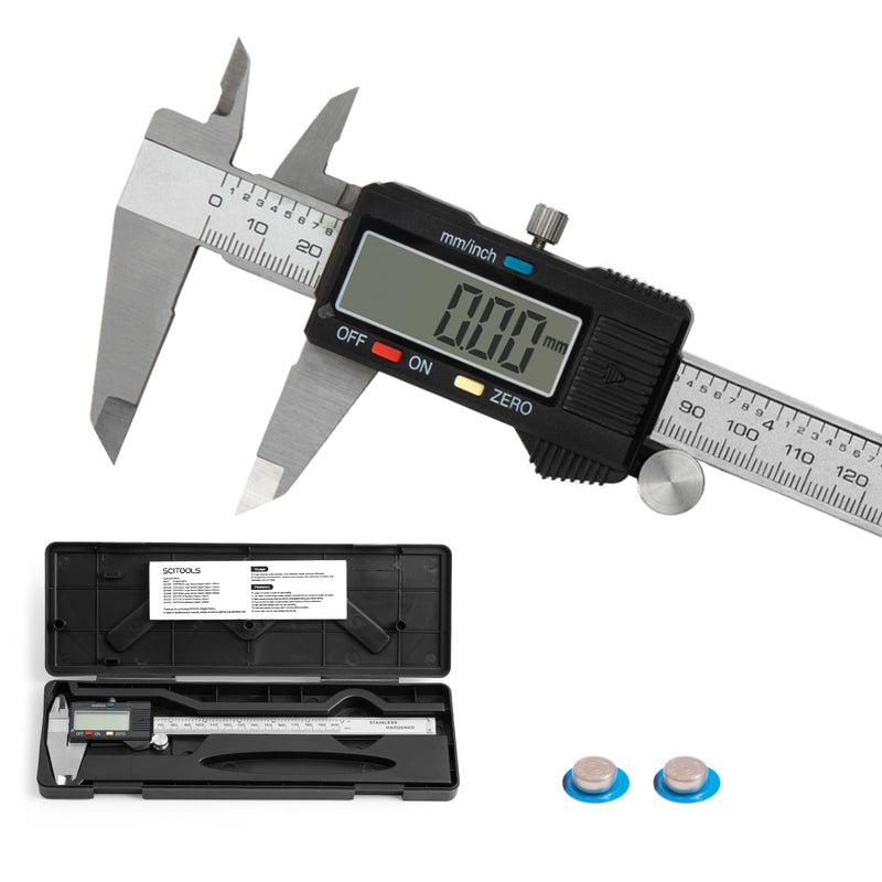 Digital Caliper 0-8" Measuring Tool with Metal Ruler, Micrometer Caliper with Auto-Off Feature, Interchangeable Between inches and millimeters for DIY/Household and 3D Printing, Black 8" Metal ruler Black