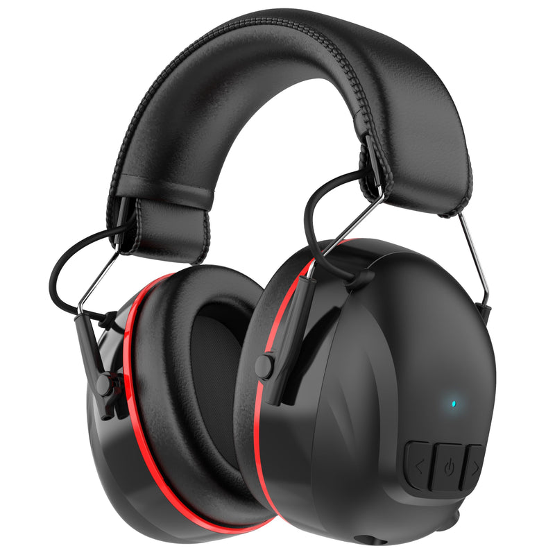 Bluetooth 6.0 Hearing Protection Headphones with 120H Working Time, 30dB SNR, Superior Stereo Sound Quality, Larger Buttons for Easy Operation, Safety Ear Muffs for Lawn Mowing, Workshops Black Polyvinyl Chloride