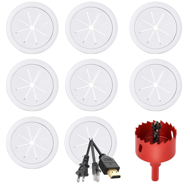 Desk Grommet Flexible 2 Inch (50mm) Desk Cable Grommet Desk Cable Hole Covers with Hole Saw Ideal Solution for Home and Office Table Cable (White, 8Pack) 8