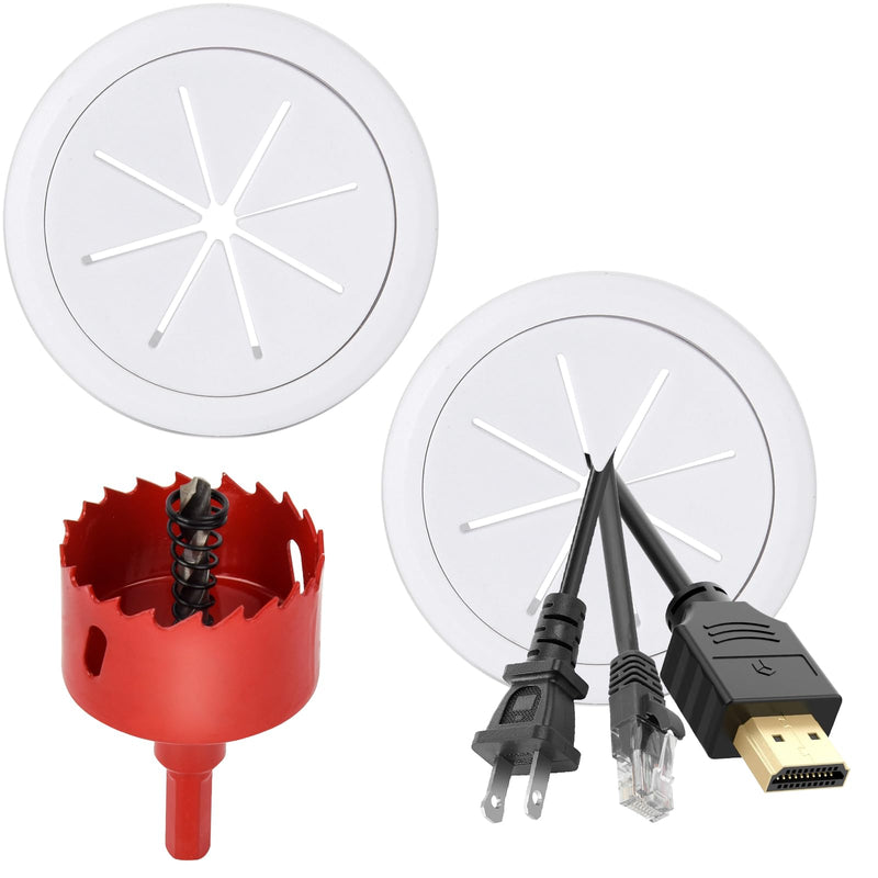 Desk Grommet Flexible 2 Inch (50mm) Desk Cable Grommet Desk Cable Hole Covers with Hole Saw Ideal Solution for Home and Office Table Cable (White, 2Pack)