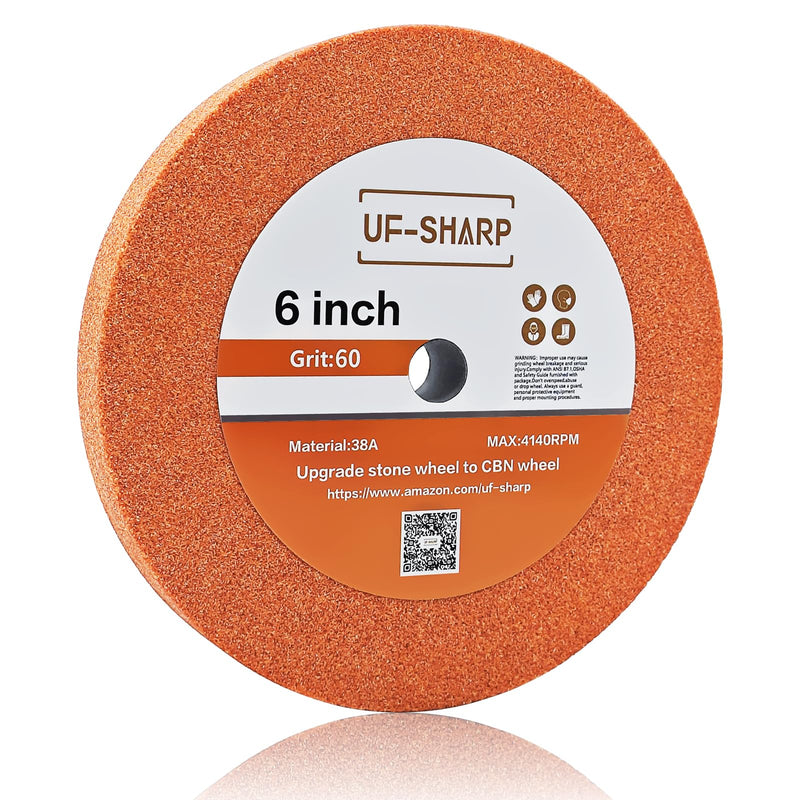 6 inch Bench Grinder Wheels, 1" Wide, 1/2" Arbor, 60 Grit Aluminum Oxide Grinding Wheel for HSS and Carbon Steel Tools (60 Grit)
