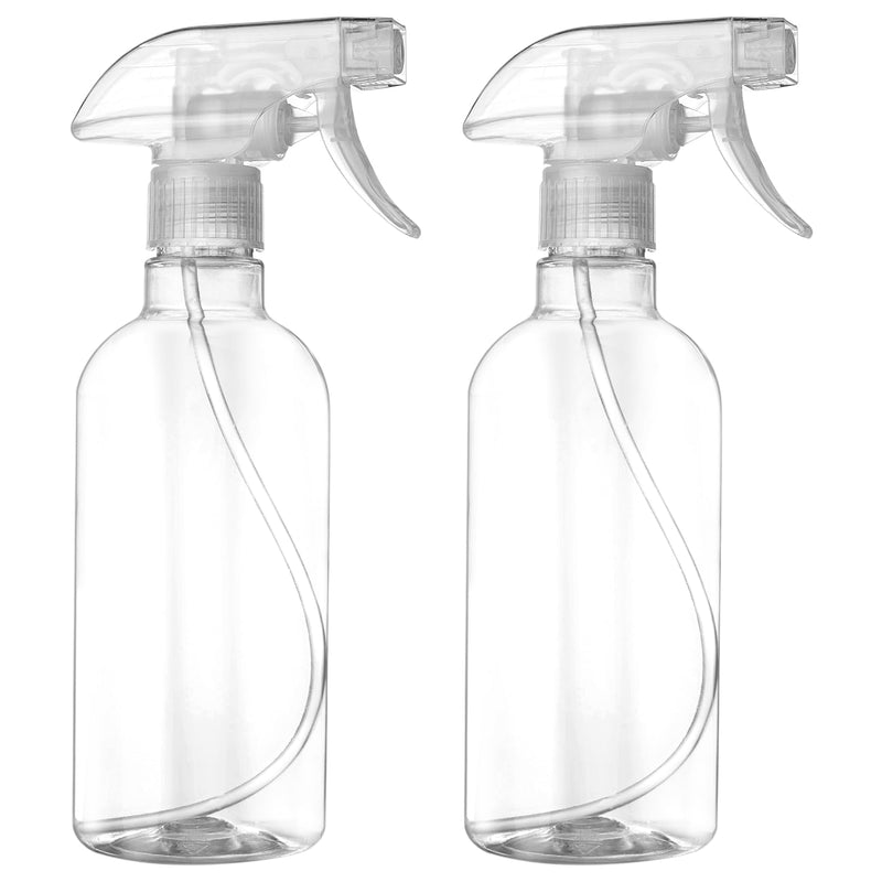 DIYSELF 2 Pack Spray Bottles for Cleaning, Empty Spray Bottle Clear, Plastic Spray Bottles Heavy Duty, Water Spray Bottle with Adjustable Nozzle, Mist/Stream, 16oz Spray Bottle for Hair, Plants, Pets 2-Pack
