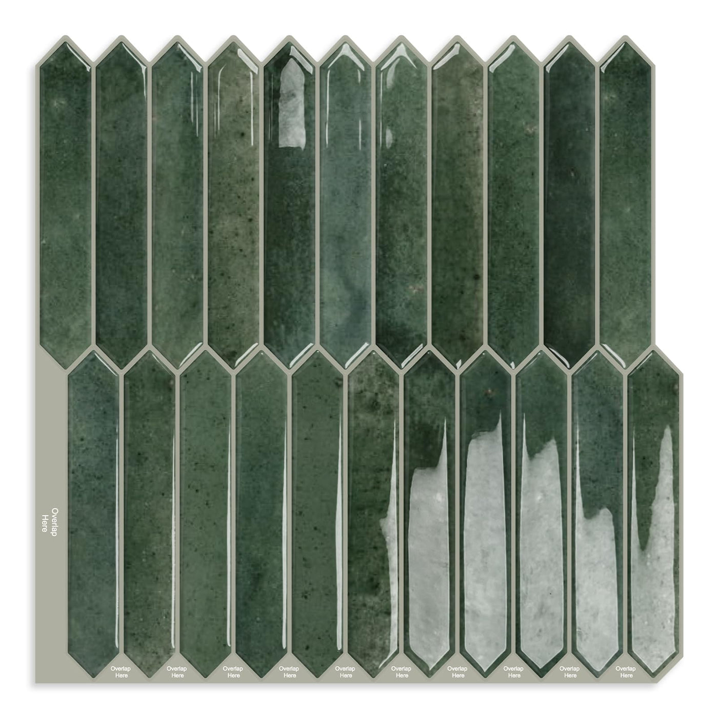 10 Sheets Long Hexagon Tile Peel and Stick Backsplash Green