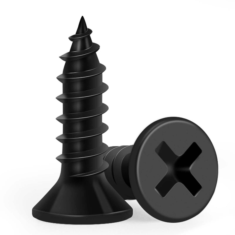 Wood Screws 1/2 Inch, FIXLINK Premium Flat Head Phillips Black Wood Screws 135 PCS, Self Tapping Electrophoresis Used in Indoor Furniture, Woodworking (#6 x 1/2") #6 x 1/2"