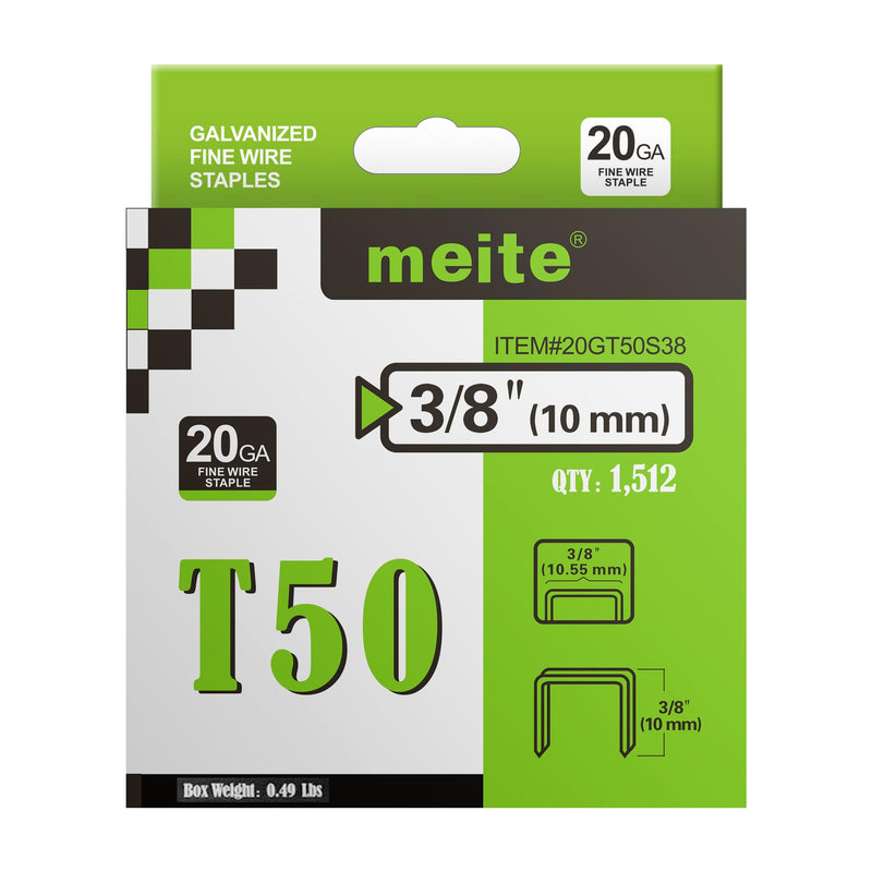 meite T50 Staples, 3/8 Inch Heavy Duty Staples for Staple Gun, 20 Gauge 3/8 Inch Crown Galvanized Upholstery Staples Staple Gun Staples (1,512 Counts) 1 Pack (1,512 Counts)