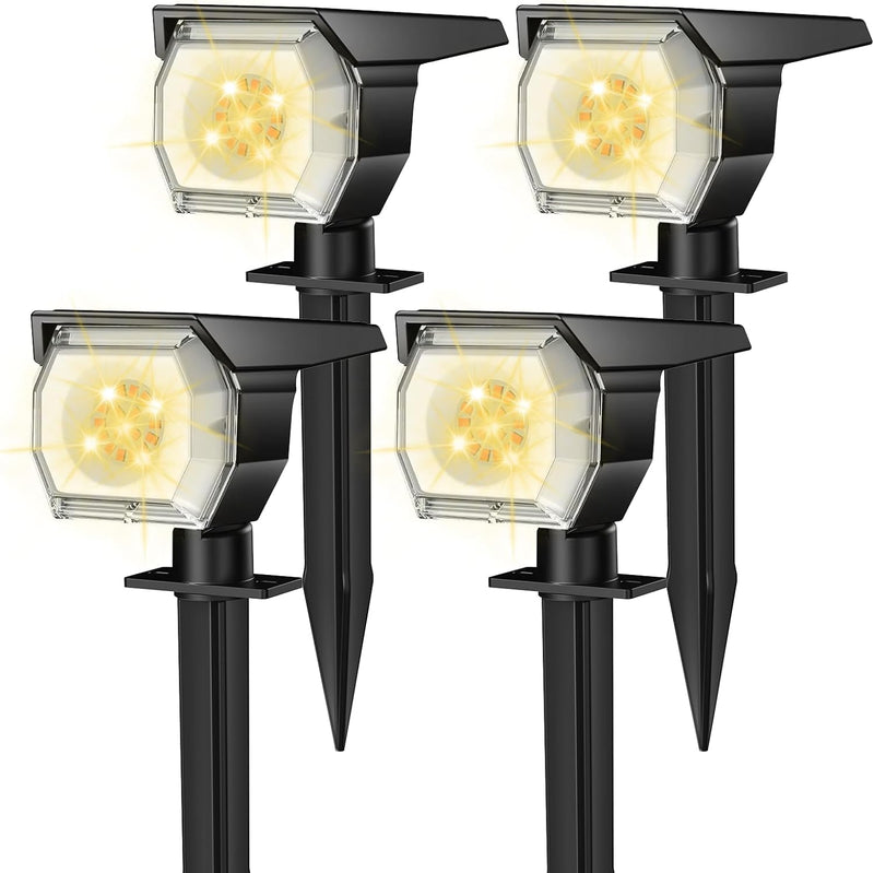 EIUIO Solar Outdoor Lights, 3 Lighting Modes Solar Spot Lights Outdoor with Auto On/Off, Waterproof Landscape Lighting for Garden Yard Pathway 4 Warm White