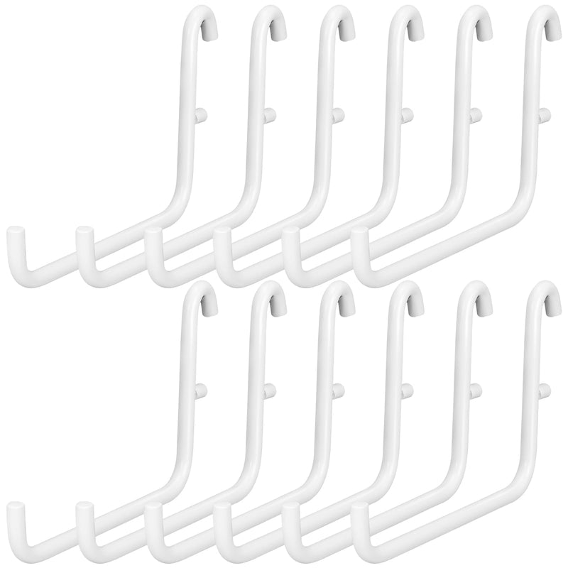 12 Pcs Pegboard Hooks, 6 x 9.5 Centimeters, Pegboard Accessories Compatible with IKEA Skadis Pegboard, Long Pegboard Hooks Set Metal Storage Tool Waterproof Home Office Indoor Supply (White) White