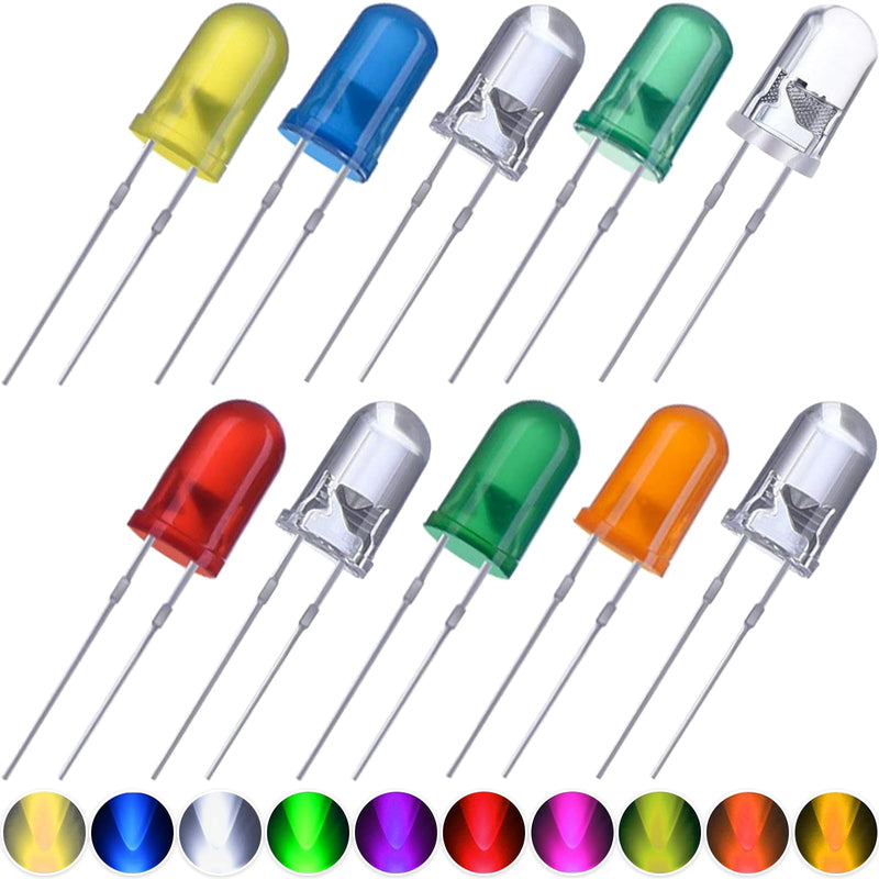 EBOOT 1000 Pieces Clear LED Light Emitting Diodes Bulb Lamp, 5 mm, 10 Colors x 100pcs