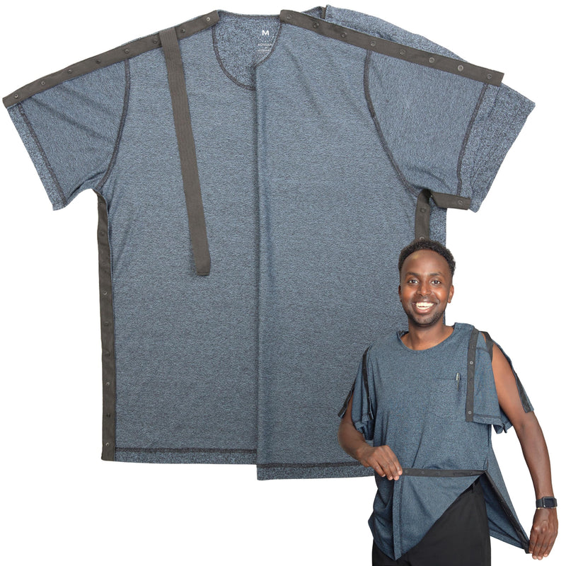 MOYOAMA Post Surgery Shirts for Men – After Shoulder Surgery Shirts, Post Shoulder Surgery Shirts for Men, Broken Arm Shirt Small-Large Dark Blue