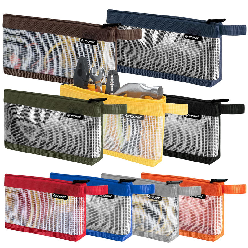 TICONN Tool Pouch, 1680D Oxford Small Tool Bag, Tool Pouches with Zipper, Clear Utility Bag Zipper Pouch for Tool Organizers and Storage (9PK Combo) 9PK