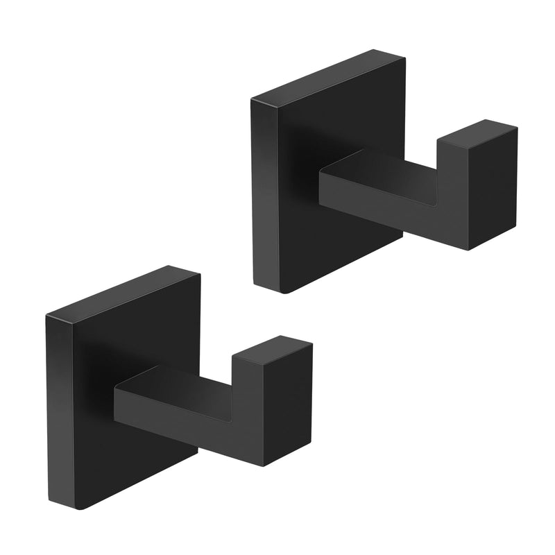 IBosins 2 Pack Towel Hooks Hand Towel Holder for Bathroom Wall Livingroom Bedroom Kitchen Closet Heavy Duty Stainless Steel Hook Hanger for Robe, Bath Towel, Coat (Square Matte Black)