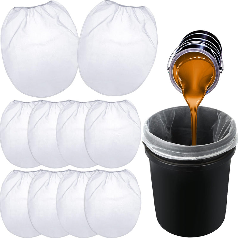 Patelai 10 Pcs 5 Gallon Paint Strainer Bags Regular Fine Mesh/Elastic Top Bag Strainers for Use with Paint Sprayers (White) White