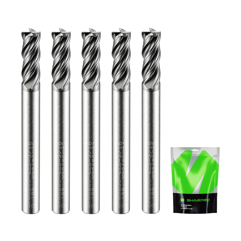 SHAPPRO 3/16 Inch Shank Carbide Square End Mill, 4 Flute CNC Milling Bits, Heat-Resistant Metal Cutting Bits Suitable Alloy Steel, Stainless Steel, Various Cast Iron（5PCS） 3/16 in 5