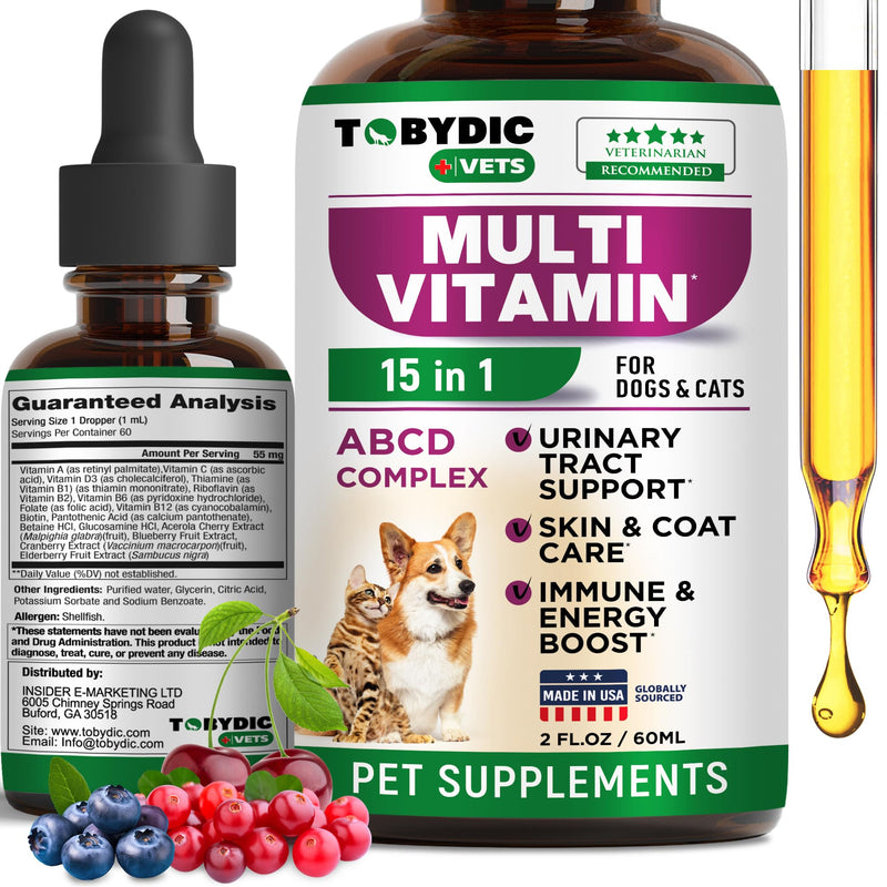 Cat & Dog Multivitamin -15 in 1 Pet Supplements with Cranberry & Glucosamine - Natural Medicine & Support for UTI, Urinary Tract, Bladder, Kidney, Skin Coat, Joints Treatment Made in USA - PawsPlanet Australia