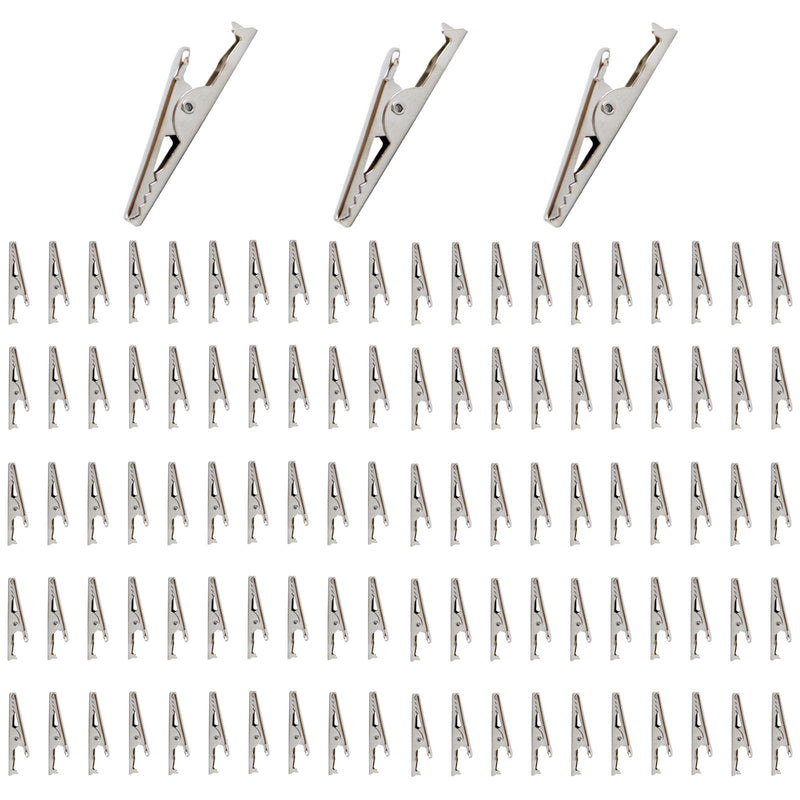 100 PCS Metal Alligator Clip, 35mm Spring Clamps Test Line Crocodile Clip Silver Tone Alligator Clips Nickel Plated Crocodile Clamps Used In Laboratory Electric Testing Work 100 Pcs