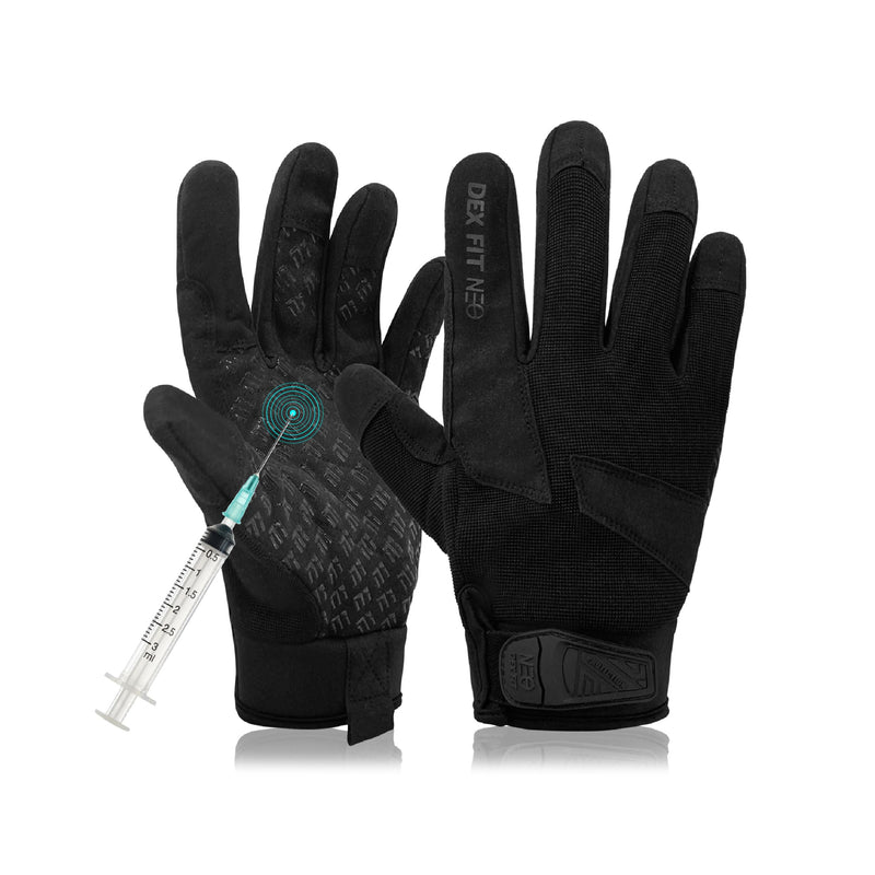 DEX FIT Puncture & Needle, A9 Cut Resistant Gloves NPG420 - Steel Layers, Firm Grip, PU Leather Patch, Touchscreen, Comfortable & Durable Work Gloves for Police, Airsoft; Black L 1 Pair Large (1 Pair)