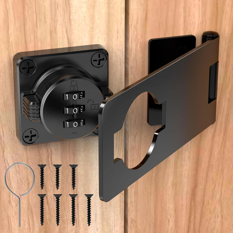 Cabinet Password Hasp Locks, Cabinet Door Combination Lock, Password hasp Lock, 3-Digit Combination Lock for Cabinet Doors – Twist Knob Hasp Latch Lock with Password Code(4.5 inch Black) 4.5 inch black