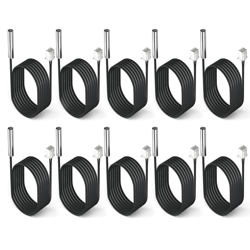 DROK 10K Temperature Sensor Probe, 10pcs 1 Meter Waterproof Temp Sensor Probe, Stainless Steel 3950 NTC Temp Sensor Probe, Digital Temperature Transmitter Extension Cable 1-Meter/3.28ft 10