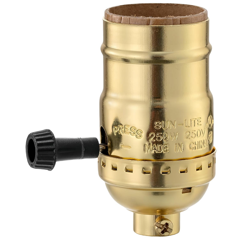 Lamp Socket Replacement, E26 Threaded Base, Turn Knob for ON/Off Light Settings, Lamp Parts for Table and Floor Lamps Repair, Dimmable Light Bulb Socket with Lamp Switch (Gold) 2 Way - Turn Knob