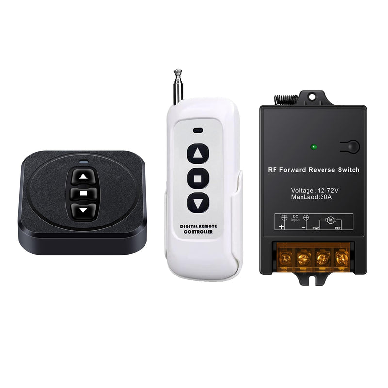 12v Forward Reverse Remote Switch with 30a Relay,Dc 12v Linear Actuator Controller Switch,24v 36v 48v 60v 72v Rf 12volt Wireless Remote Up/Down Switch Reverse Polarity for Winch,Motor,Awnings DC 12-72v 30amp