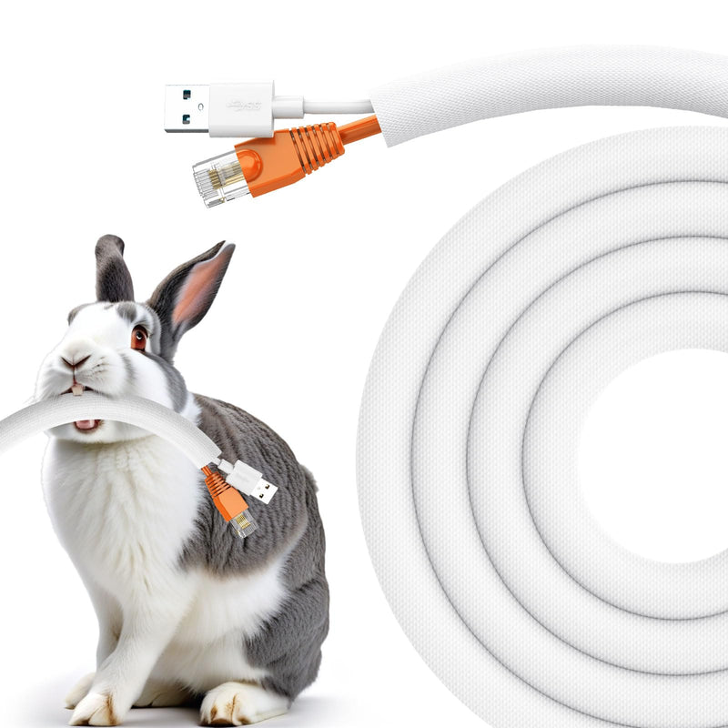 Dog and Cat Cord Protector 10ft - 3/8inch, Flexible Cable Sleeve for Easy Cord Management, Protects Cables from Pets Chewing, Ideal for USB, Power, Audio and Video Cords - White 3/8"-10ft
