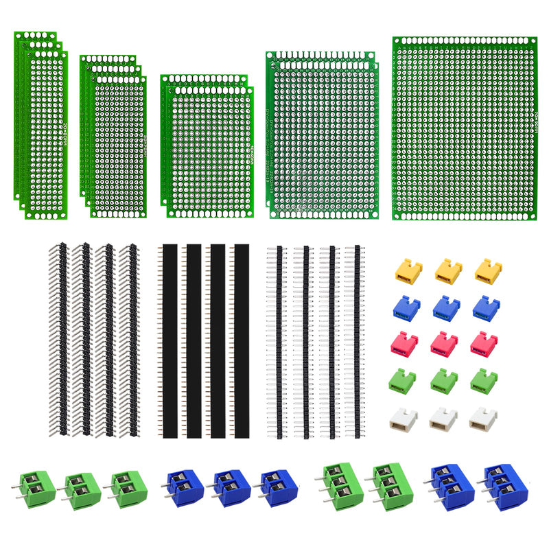 48PCS Double Sided PCB Board Kit for DIY Soldering and Electronic Project Circuit Boards Prototype Boards Compatible with Arduino Kits, 2.54mm Male and Female Header Connector 48pcs