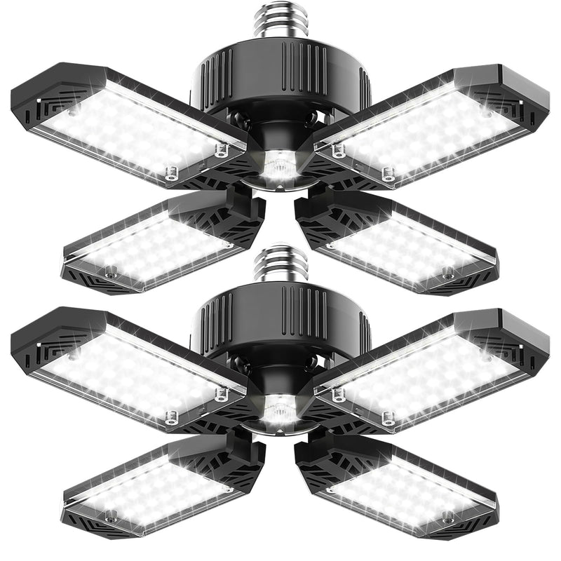 Garage Light - 2PACK 130W 13000LM Deformable 4+1 Panel LED Garage Light with LED Transformer, E26/27 Base, 6500K Daylight White Garage Lights Ceiling LED for Garage, Factory, Warehouse, Storage Room 2