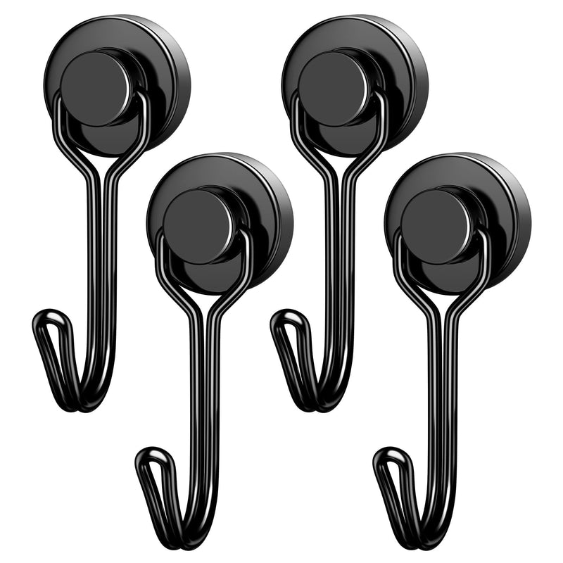 Grtard 4 Pack Black Magnetic Hooks for Hanging, Heavy Duty 25LBS Magnetic Hooks Cruise, Swivel Swing Neodymium Magnet Hooks, Strong Magnet with Hooks for Refrigerator, Grill, Kitchen, Key Holder